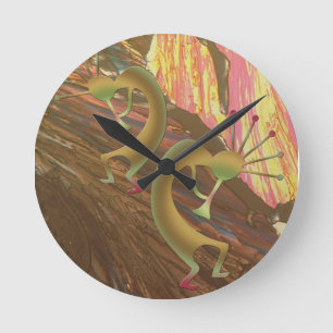Kokopelli Abstract Jam Session Round Clock