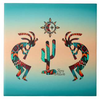 Kokopelli And Cactus Ceramic Tile