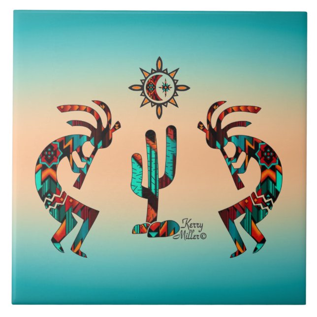 Kokopelli And Cactus Ceramic Tile (Front)