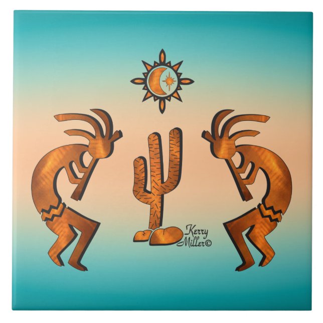 Kokopelli And Cactus Ceramic Tile (Front)
