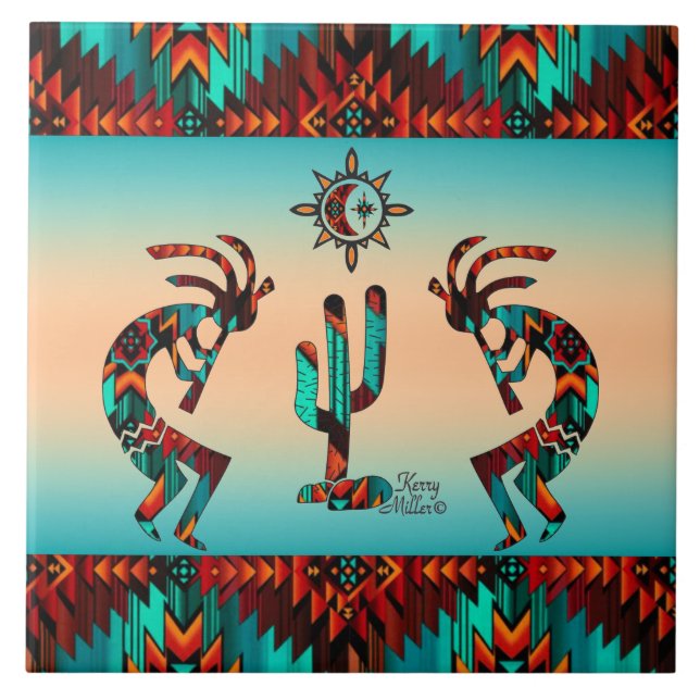 Kokopelli And Cactus Ceramic Tile (Front)