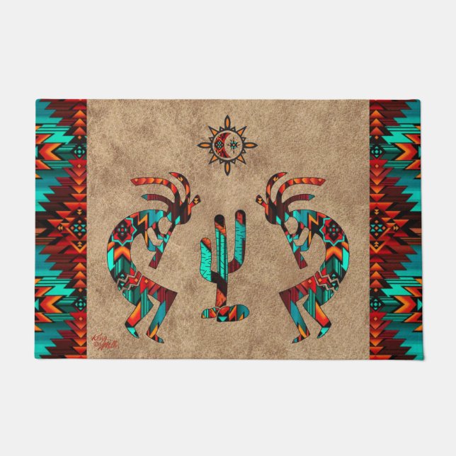 Kokopelli And Cactus Doormat (Front)