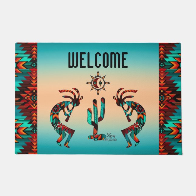 Kokopelli And Cactus Doormat (Front)