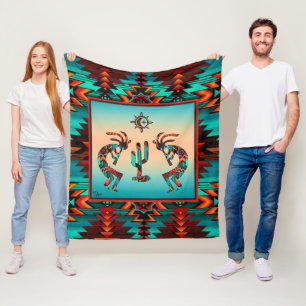 Kokopelli And Cactus Fleece Blanket