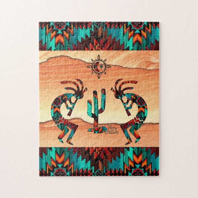 Kokopelli And Cactus Jigsaw Puzzle (Vertical)
