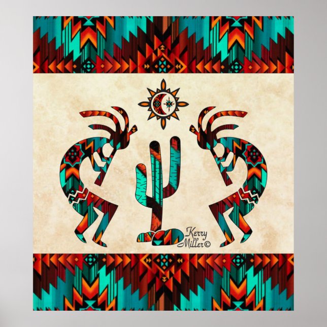 Kokopelli And Cactus Poster (Front)