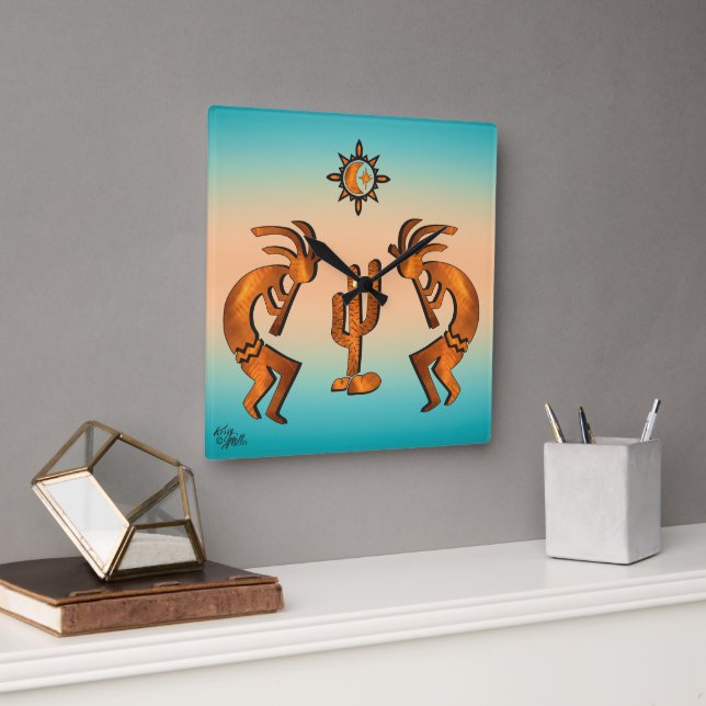 Kokopelli And Cactus Square Wall Clock (Office)