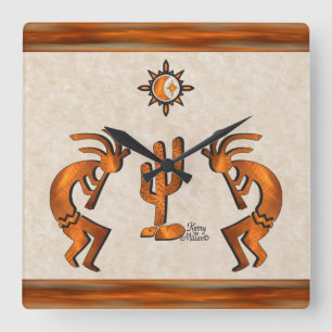 Kokopelli And Cactus Square Wall Clock