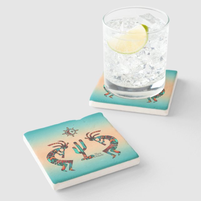 Kokopelli And Cactus Stone Coaster (Side)