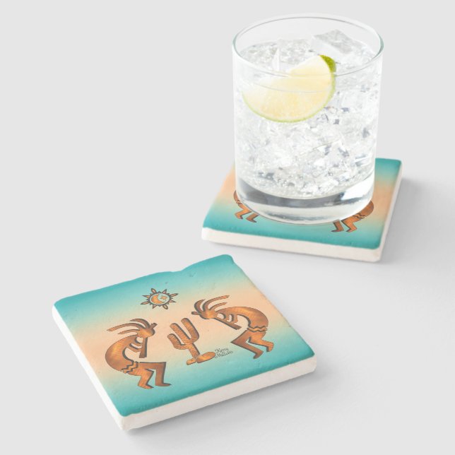 Kokopelli And Cactus Stone Coaster (Side)