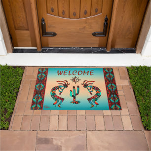 Kokopelli And Cactus Welcome Door Mat