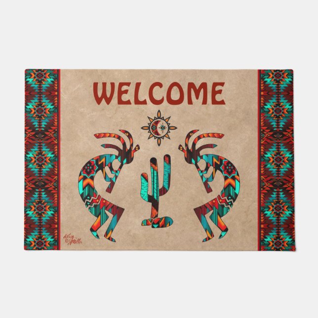 Kokopelli And Cactus Welcome Doormat (Front)