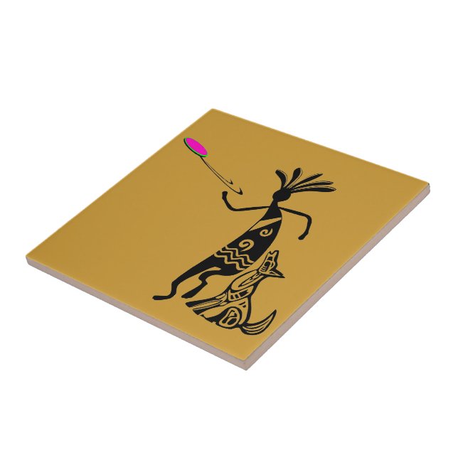 Kokopelli and Dog Ceramic Tile (Side)