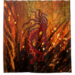 Kokopelli and Fireflys Southwestern Shower Curtain