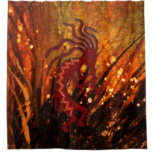 Kokopelli and Fireflys Southwestern Shower Curtain (Front)