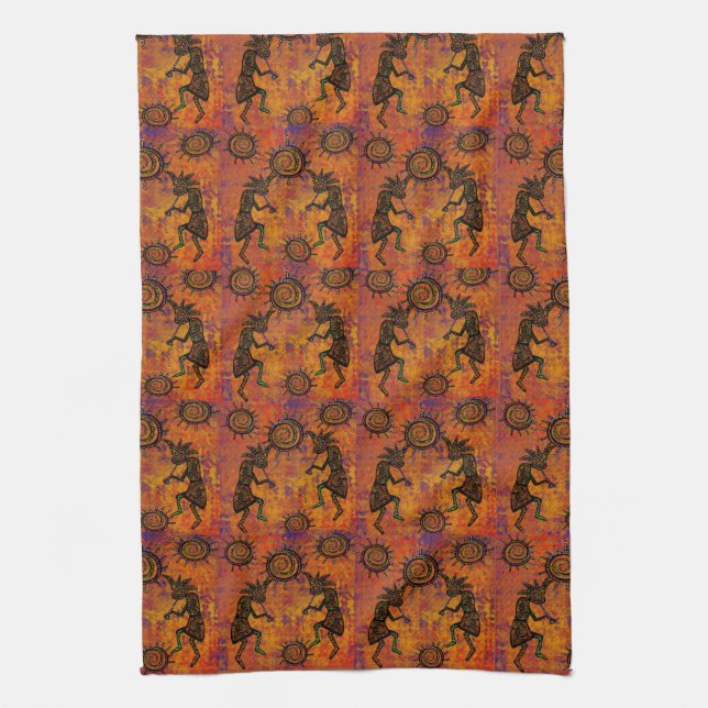 Kokopelli Art  Tea Towel (Vertical)