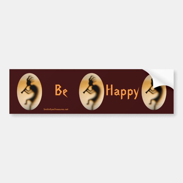 Kokopelli Be Happy Inspirational Bumper Sticker (Front)