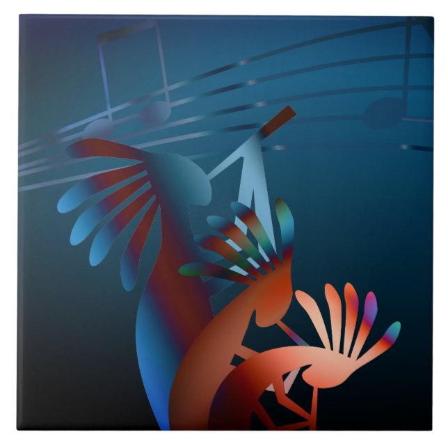 Kokopelli Blues Music 2 6" Ceramic Tile (Front)