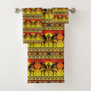 Kokopelli Cactus Pattern Southwest  Bath Towel Set