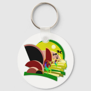 Kokopelli Climbing Stairs to Sun Key Ring