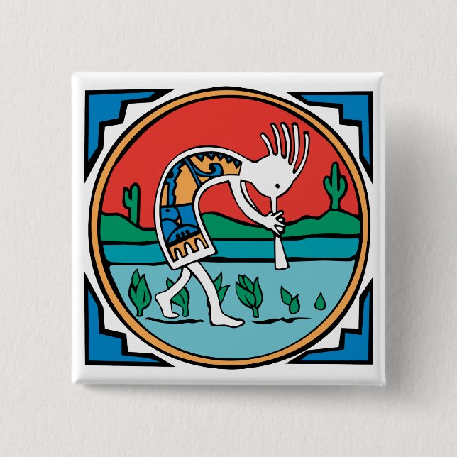 Kokopelli Colour 15 Cm Square Badge (Front)