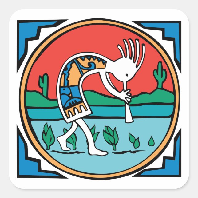 Kokopelli Colour Square Sticker (Front)