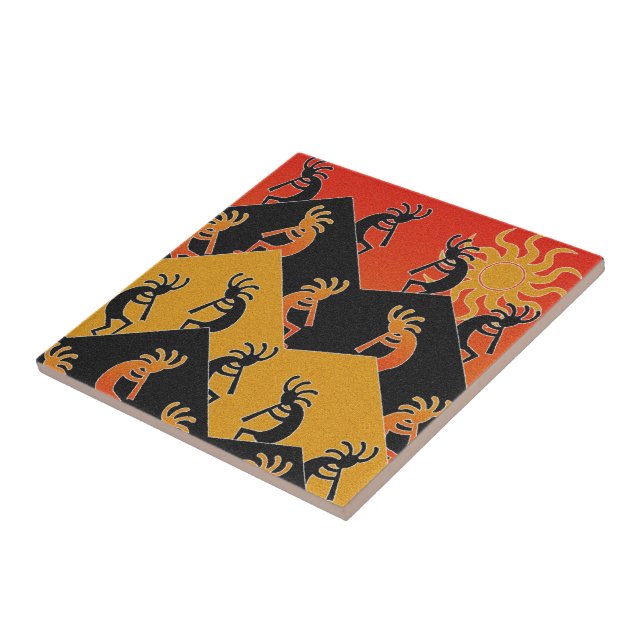 Kokopelli Dance Desert Sunset Southwest Ceramic Tile (Side)