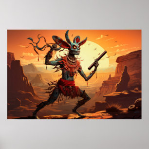 Kokopelli Dancing At Cliff Edge Poster