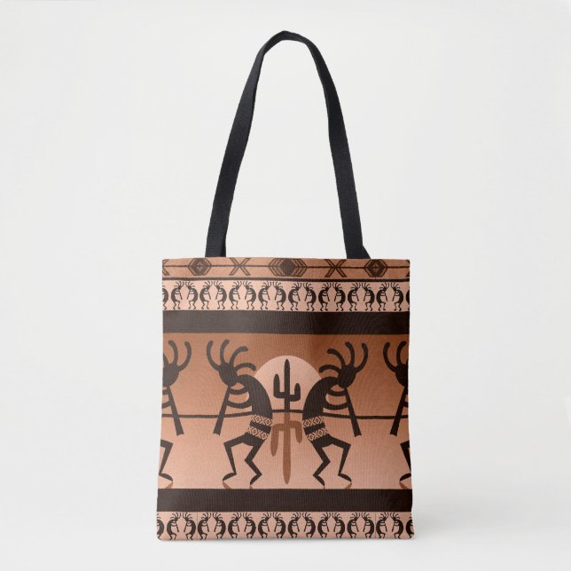 Kokopelli Desert Sun Cactus Southwest Pattern Tote Bag (Front)