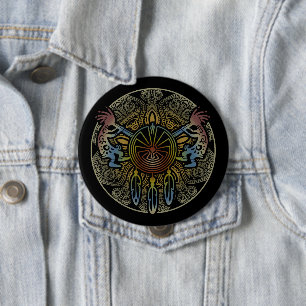 Kokopelli Duo - Man In The Maze - Dreamcatcher 1 10 Cm Round Badge