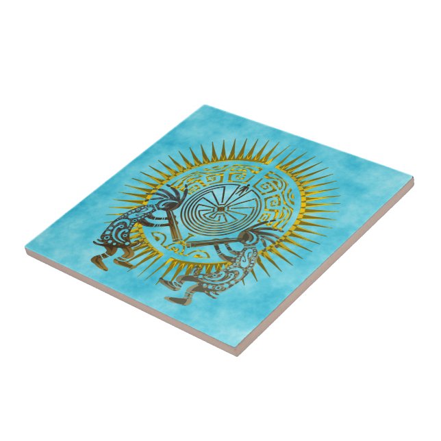 Kokopelli Duo - Man In The Maze - Sun 1 Ceramic Tile (Side)