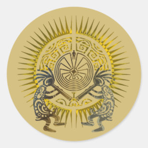 Kokopelli Duo - Man In The Maze - Sun 1 Classic Round Sticker