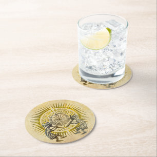Kokopelli Duo - Man In The Maze - Sun 1 Round Paper Coaster