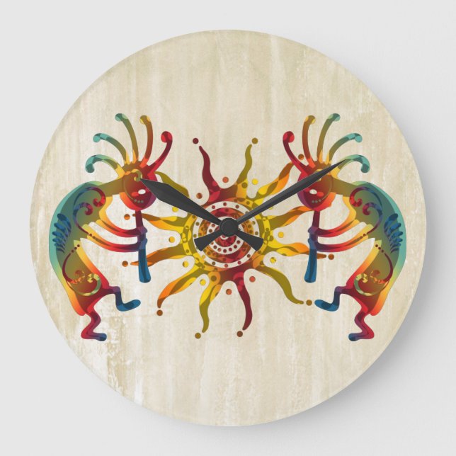 KOKOPELLI DUO SUN + your ideas Large Clock (Front)