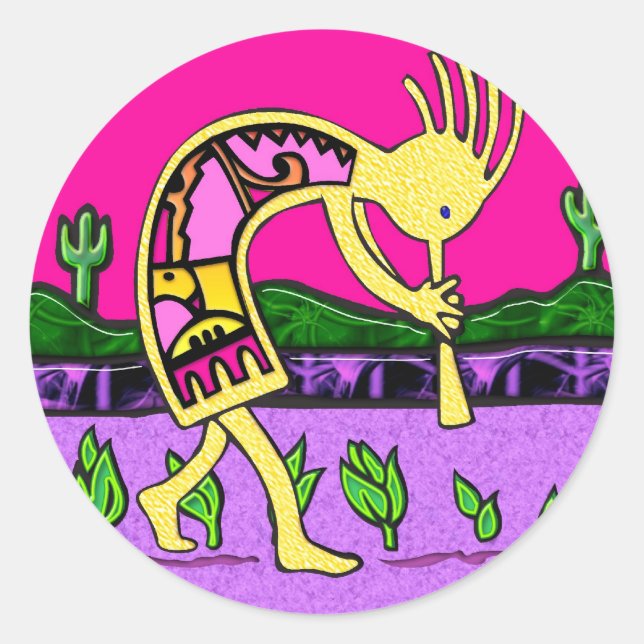 Kokopelli, Flute Player of the Desert Classic Round Sticker (Front)