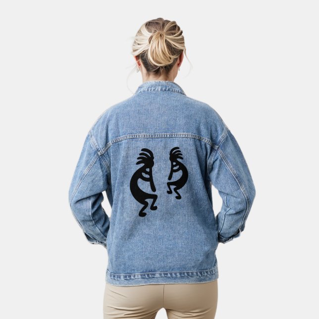 Kokopelli Flute Players Southwestern Native Tribal Denim Jacket (Model)
