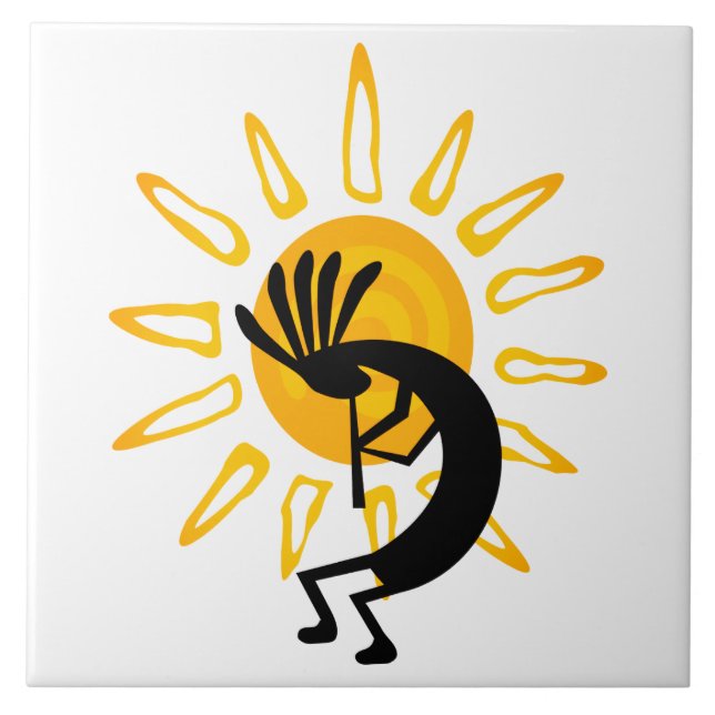 Kokopelli  Gold Sun 6" Ceramic Tile (Front)