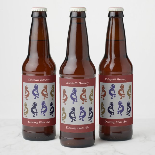 Kokopelli Group of Flute Playing Figures Beer Bott Bottle Label (Bottles)