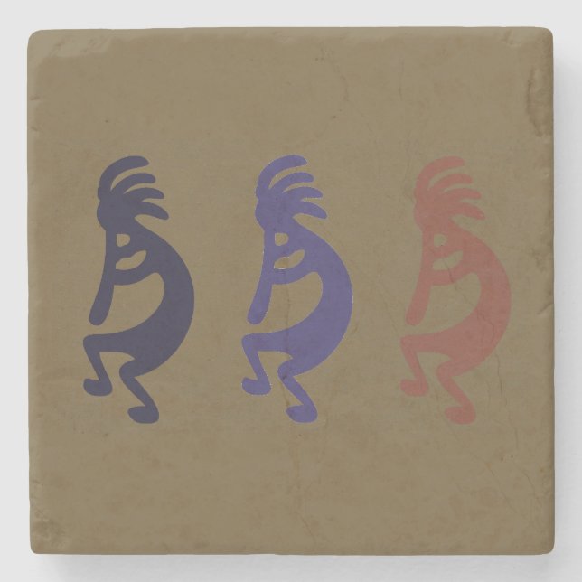 Kokopelli Group of Flute Playing Figures Stone Coaster (Front)