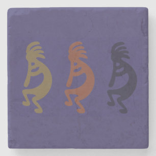 Kokopelli Group of Flute Playing Figures Stone Coaster