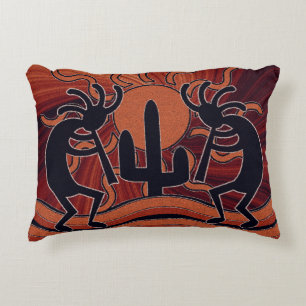 Kokopelli In Sunset With Cactus Southwest Design Decorative Cushion