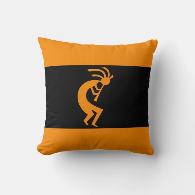 Kokopelli long Orange Cushion (Front)