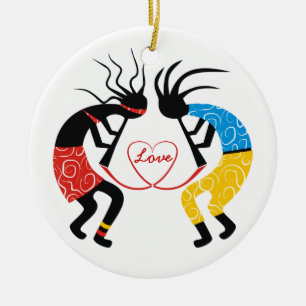 Kokopelli Love Ceramic Ornament