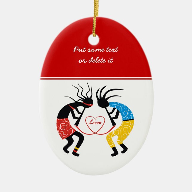 Kokopelli Love Ceramic Tree Decoration (Front)