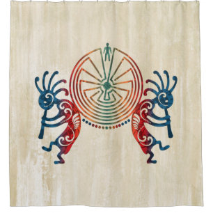 KOKOPELLI / MAN IN THE MAZE coloured + your ideas Shower Curtain