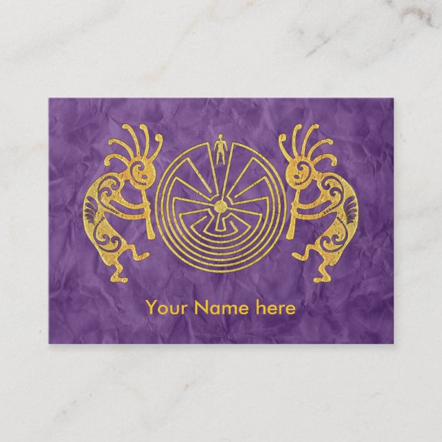 KOKOPELLI / MAN IN THE MAZE gold + your ideas Business Card (Front)