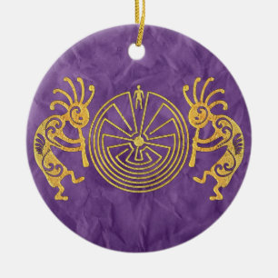 KOKOPELLI / MAN IN THE MAZE gold + your ideas Ceramic Tree Decoration