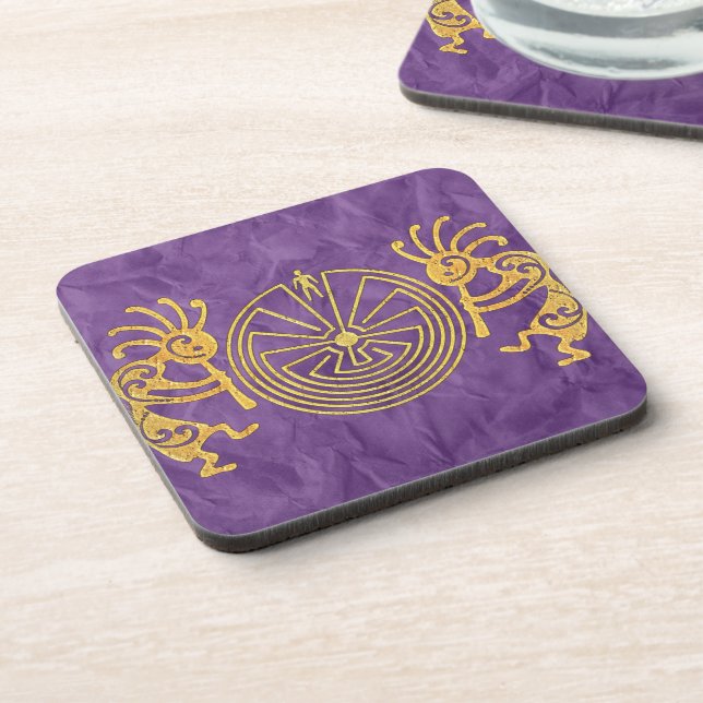 KOKOPELLI / MAN IN THE MAZE gold + your ideas Coaster (Left Side)