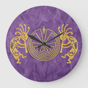 KOKOPELLI / MAN IN THE MAZE gold + your ideas Large Clock