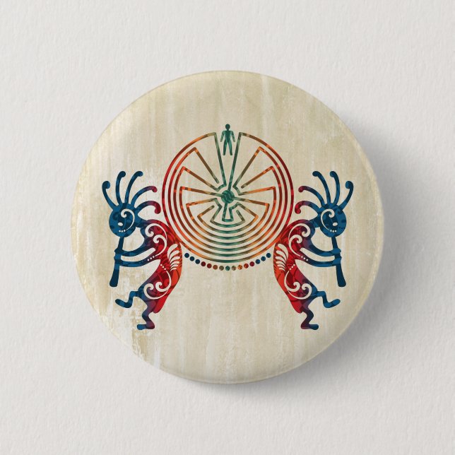 KOKOPELLI / MAN IN THE MAZE + your ideas 6 Cm Round Badge (Front)